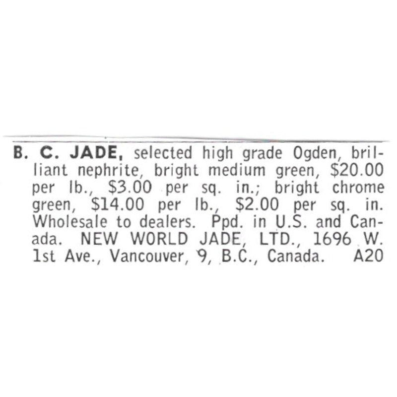 New World Jade Ltd Vancouver British Columbia Canada 1972 Ad AF8-S8