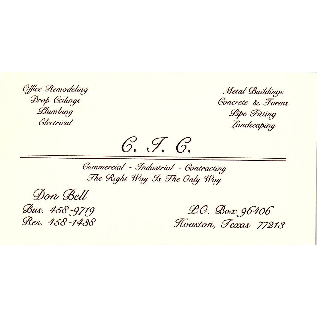 Don Bell CIC Contracting Houston TX Vintage Business Card SD9-B3
