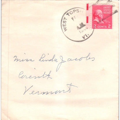 1945 Postal Cover Envelope Linda Jacobs Corinth Vermont AF7-E6