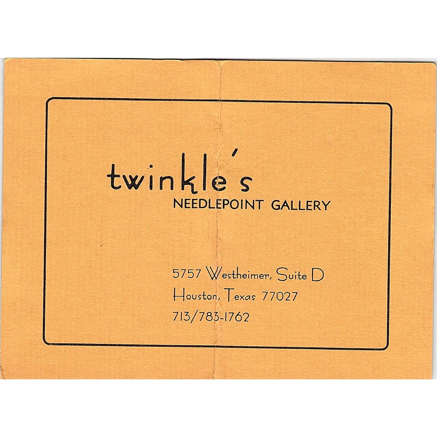 Twinkle's Needlepoint Gallery Houston TX Vintage Business Card TH2-B2