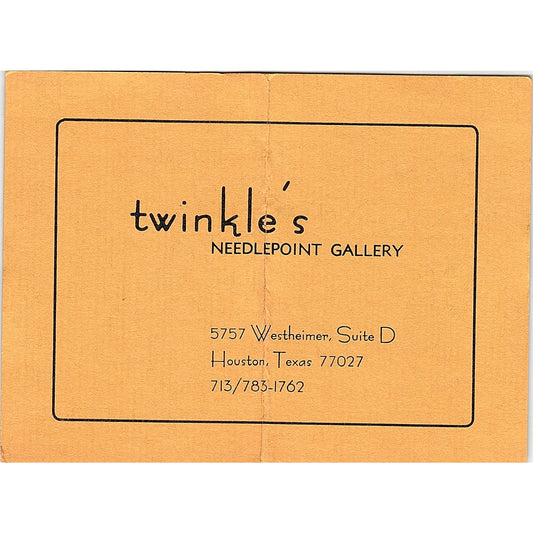 Twinkle's Needlepoint Gallery Houston TX Vintage Business Card TH2-B2