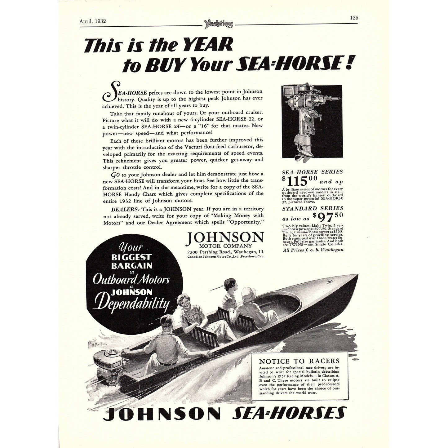 Johnson Sea Horses Johnson Motor Company Waukegan IL 1932 Ad V1-4