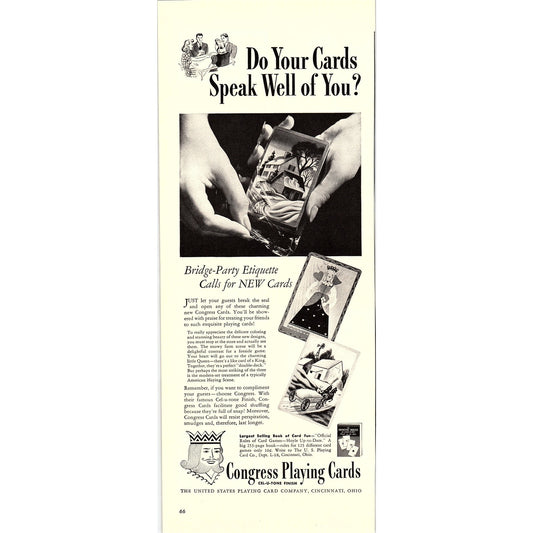 Congress Playing Cards Cel-U-Tone Finish Cincinnati 1940 Ad V14-8
