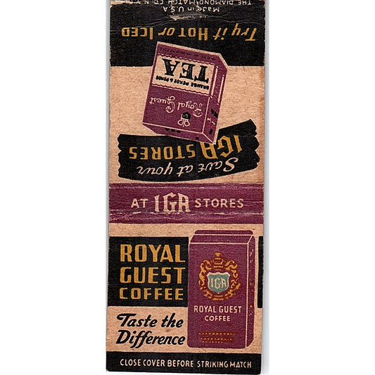 Royal Guest Coffee & Tea IGA Stores Vintage Matchbook Cover SF3-Y1