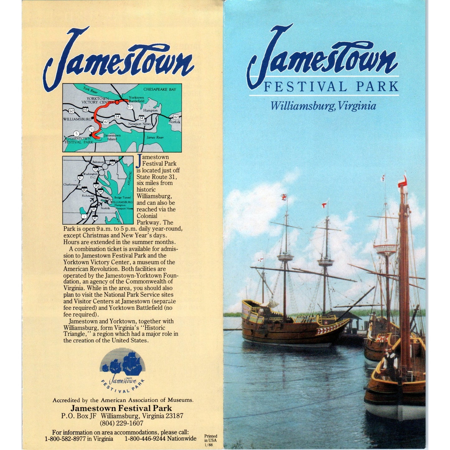 Vintage Jamestown Festival Park Williamsburg Virginia Travel Brochure TH2-O1