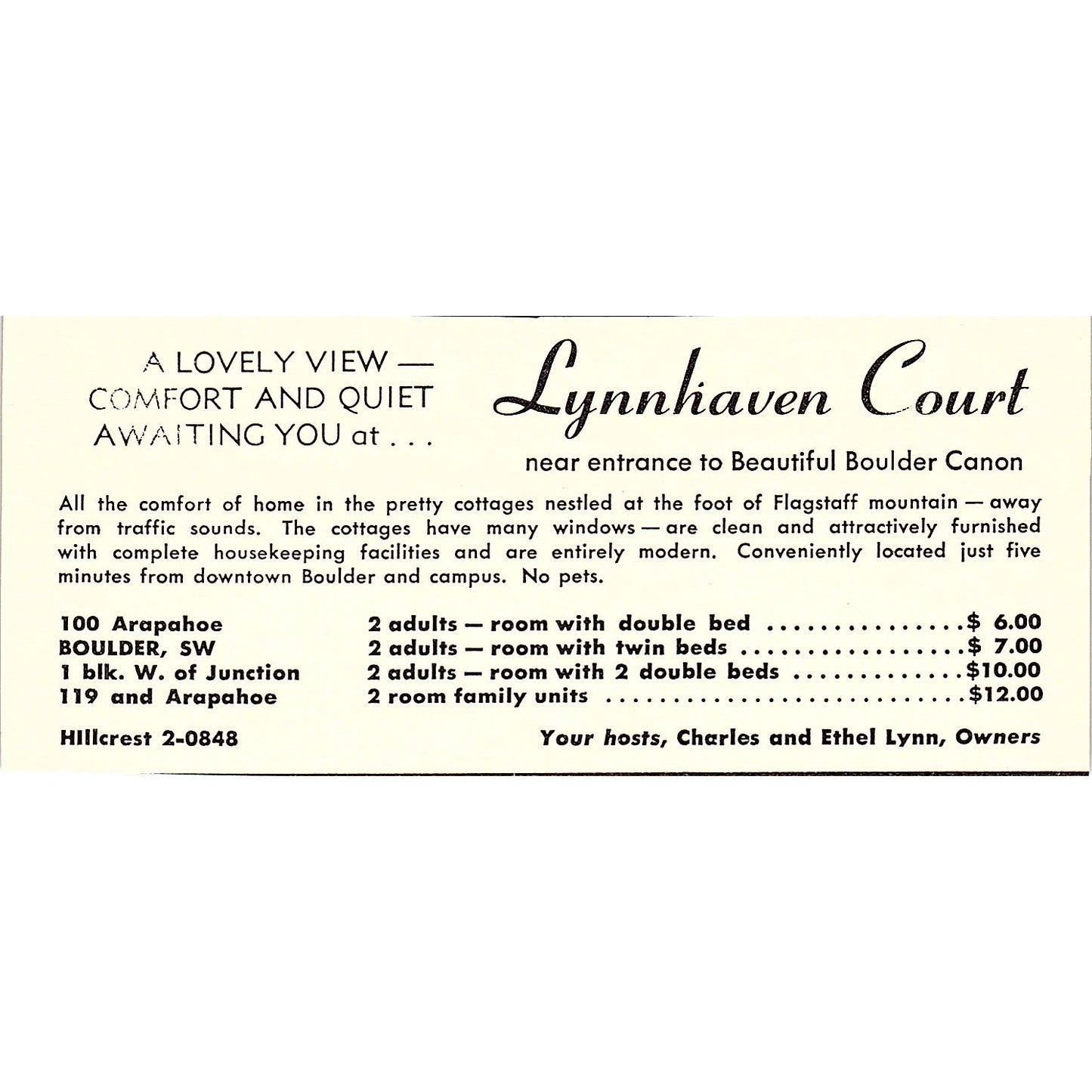 Lynnhaven Court Charles & Ethel Lynn Boulder CO 1958 Ad AG1-M2