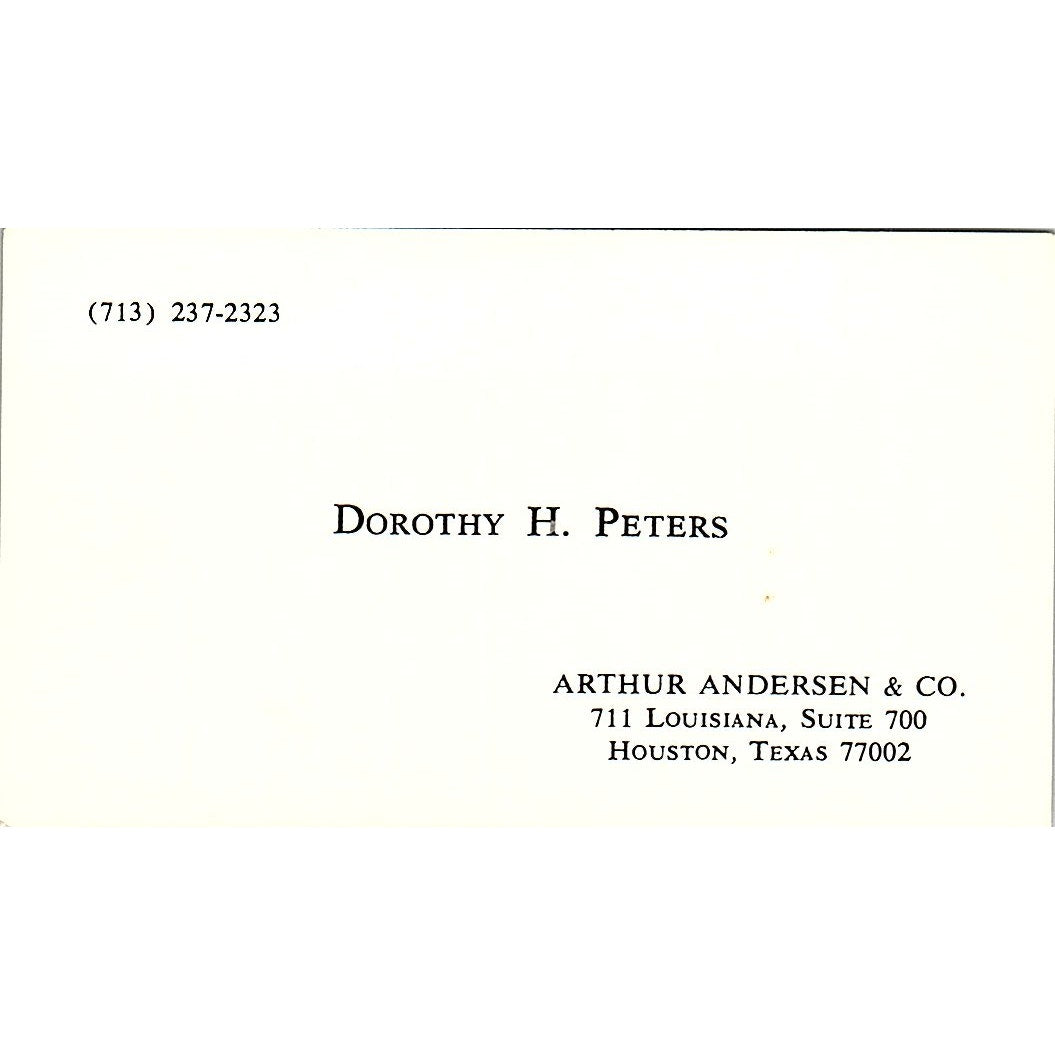 Dorothy H Peters Arthur Andersen & Co CPA Houston Vintage Business Card SD9-B1