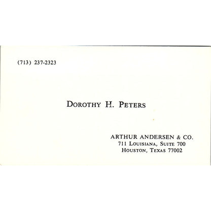 Dorothy H Peters Arthur Andersen & Co CPA Houston Vintage Business Card SD9-B1