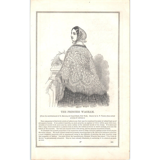 The Princess Wagram Lady's Fashion Plate 1857 Original Engraving D19-1