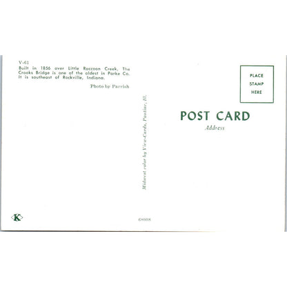 The Crooks Bridge Parke County Indiana Vintage Covered Bridge Postcard PD3