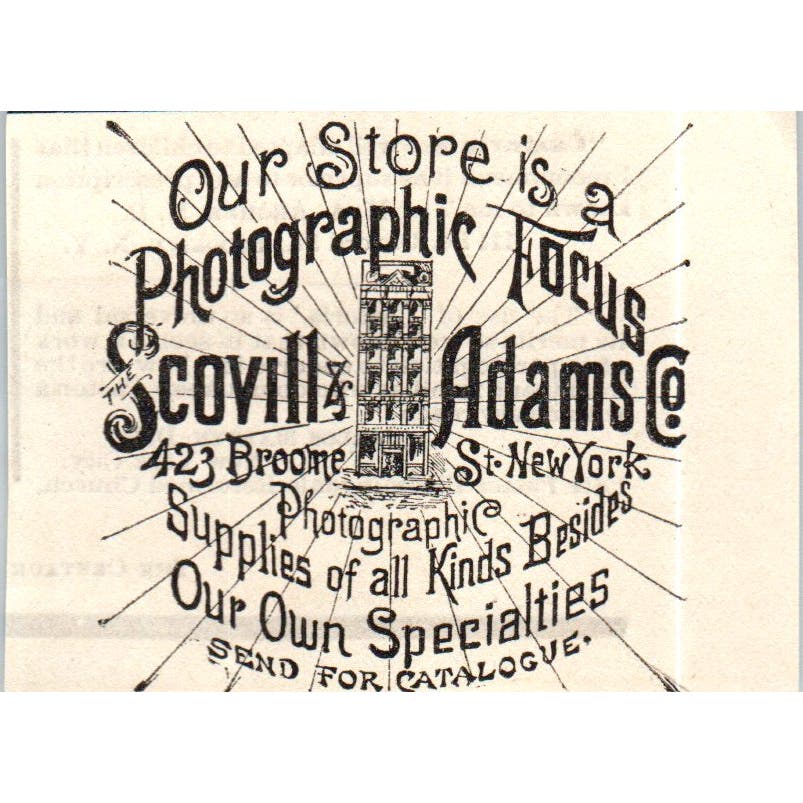 Scovill & Adams Co NY Photographic Supplies c1890 Victorian Ad AE8-CH9