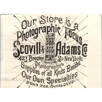 Scovill & Adams Co NY Photographic Supplies c1890 Victorian Ad AE8-CH9