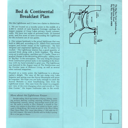 Vintage The Big Bay Point Lighthouse Bed & Breakfast Plan MI Brochure TF4-B3