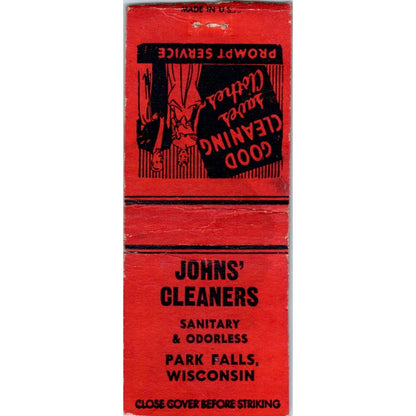 Johns' Cleaners Park Falls WI Vintage Matchbook Cover SD2-Y12