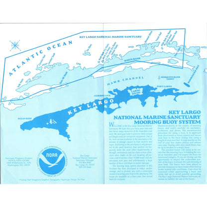 Vintage Key Largo FL National Marine Sanctuary Mooring Buoy System Map TF4-BA