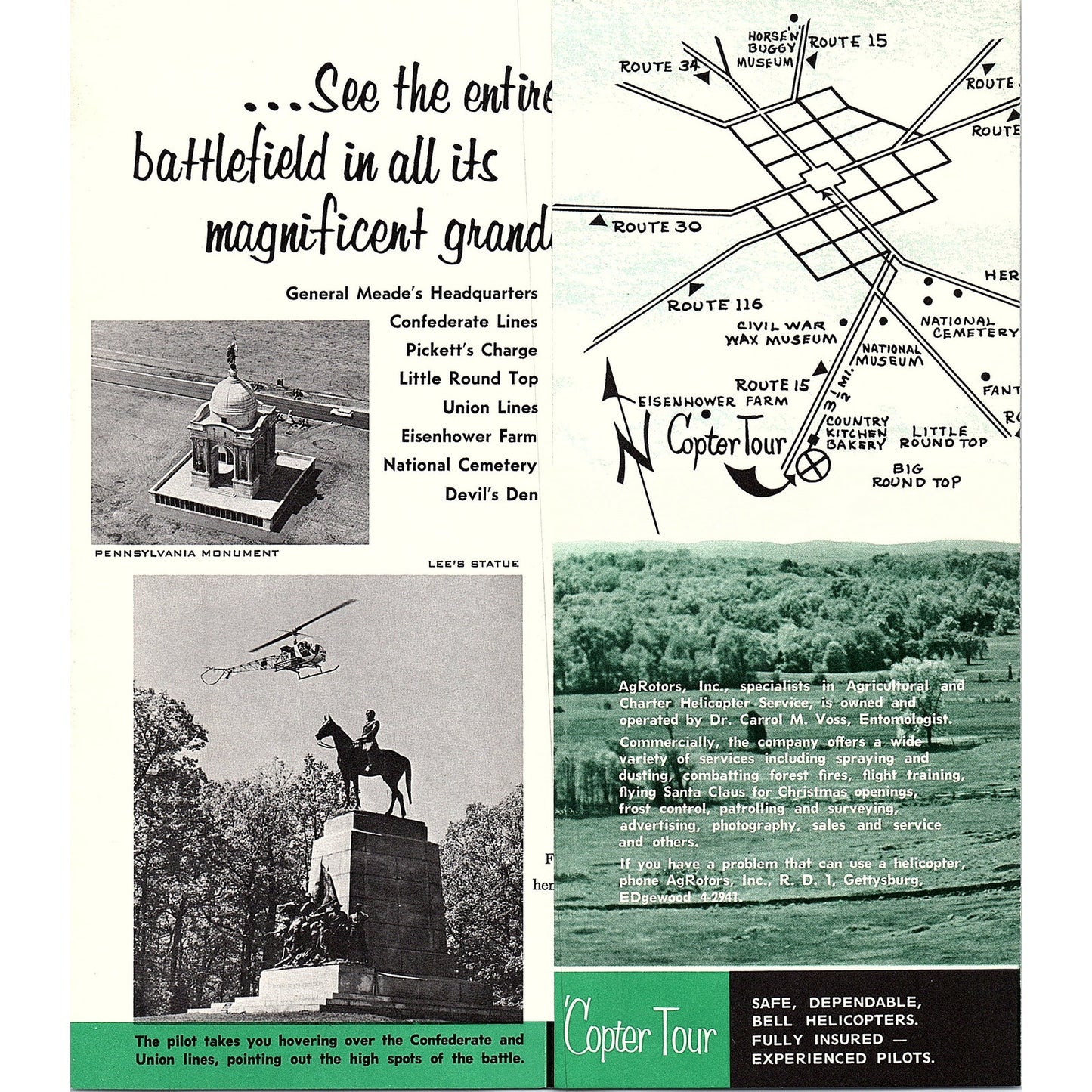 Helicopter 'Copter Tour Gettysburg PA Vintage Travel Brochure TH2-TB5