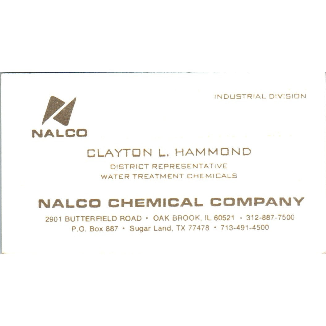 Clayton L Hammond Nalco Chemical Co Oak Brook IL Vintage Business Card SE3-B10