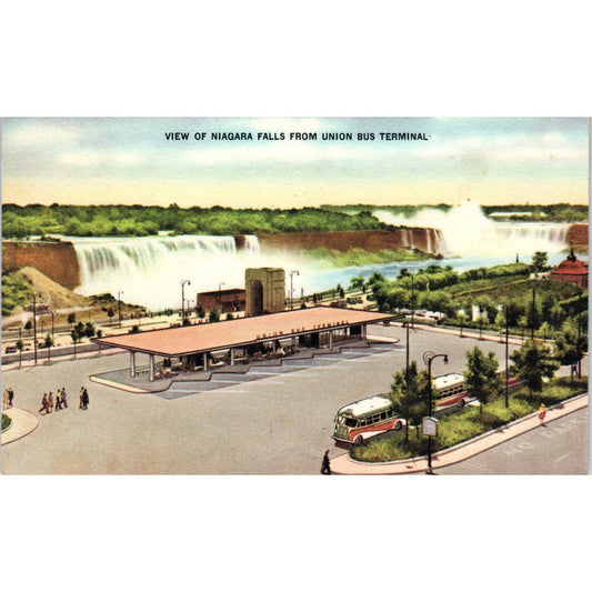 View of Niagara Falls from Union Bus Terminal Vintage Postcard PC7