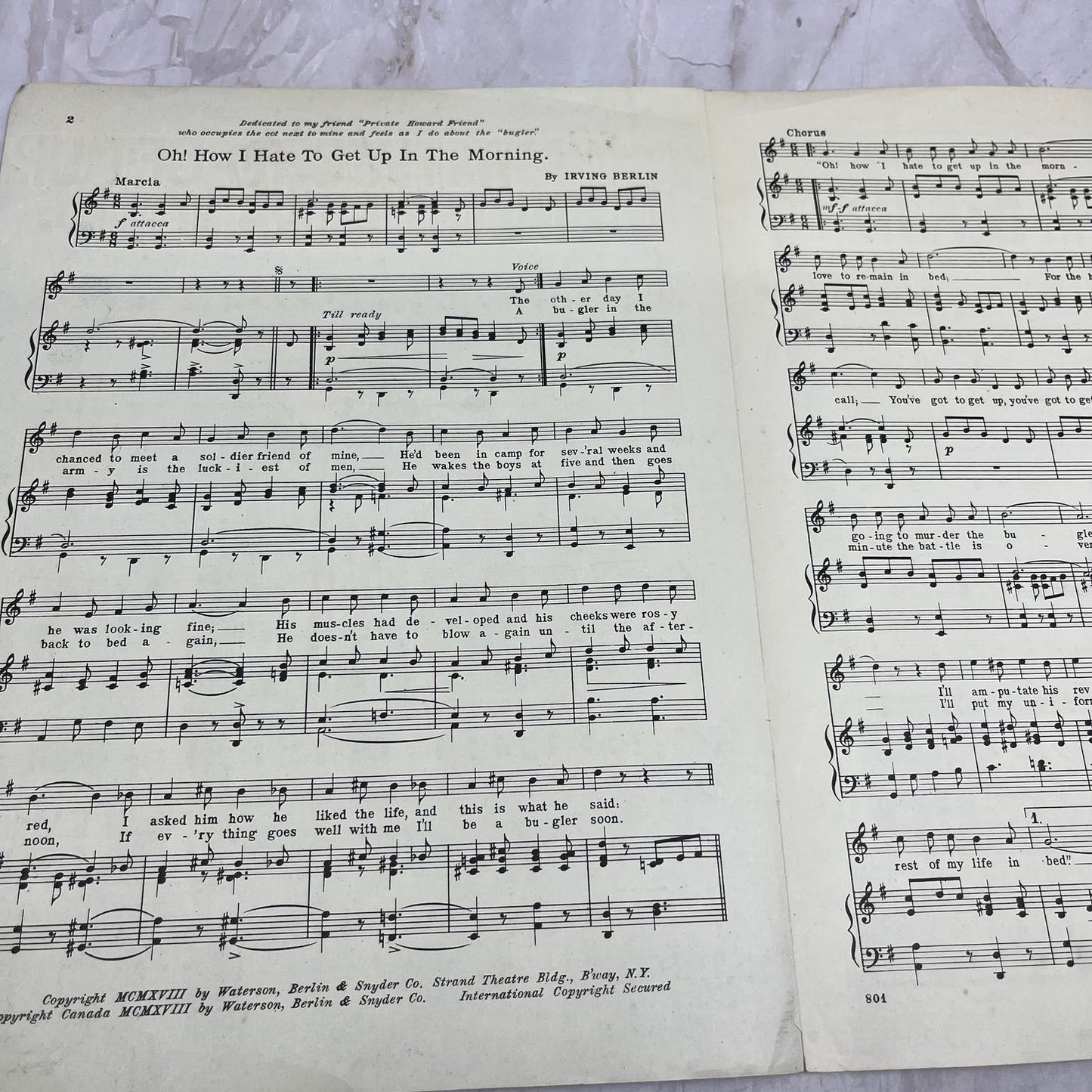 Oh How I Hate to Get Up in the Morning Irving Berlin WWI 1918 Sheet Music FL6-9