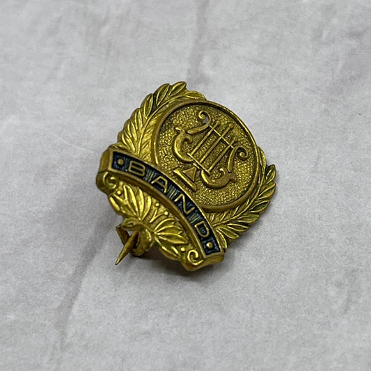 Vintage Gold Tone Band Harp Lapel Pin Pinback Button SB7-SPB