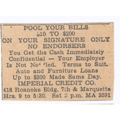 Imperial Credit Co Roanoke Bldg Marquette 1935 Minneapolis Journal Ad AE7-H2