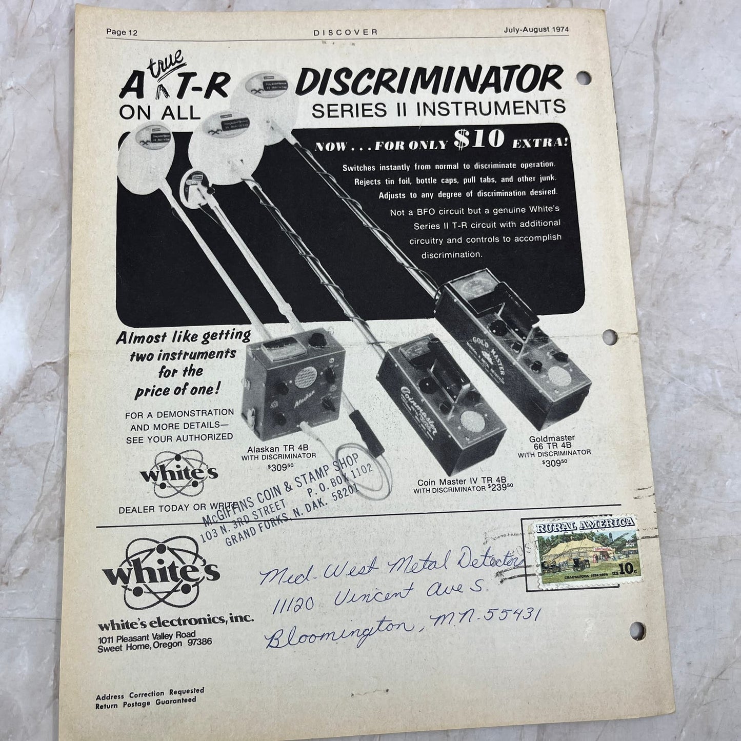 1974 Jul/Aug White's Electronics Discover Newsletter Metal Detector Treasure M19
