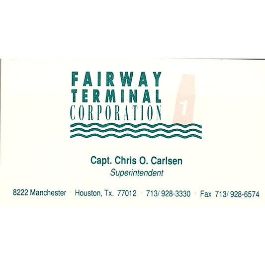 Capt Chris O Carlsen Fairway Terminal Corp Houston Vintage Business Card SD9-B7