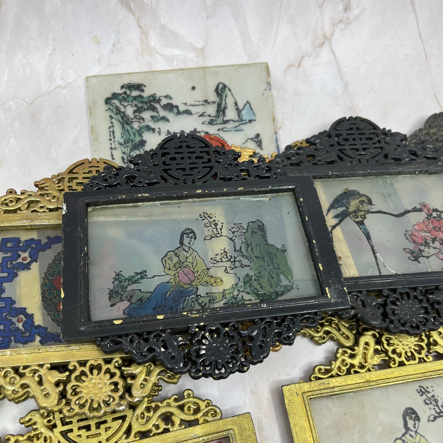 Vintage Huge Lot of Oriental Chinese Japanese Mini Wall Art Plaques TF5
