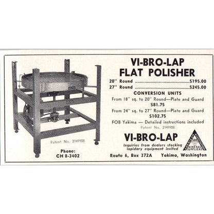 Vi-Bro-Lap Flat Lapidary Polisher Yakima Washington 1964 Magazine Ad AB6-M3