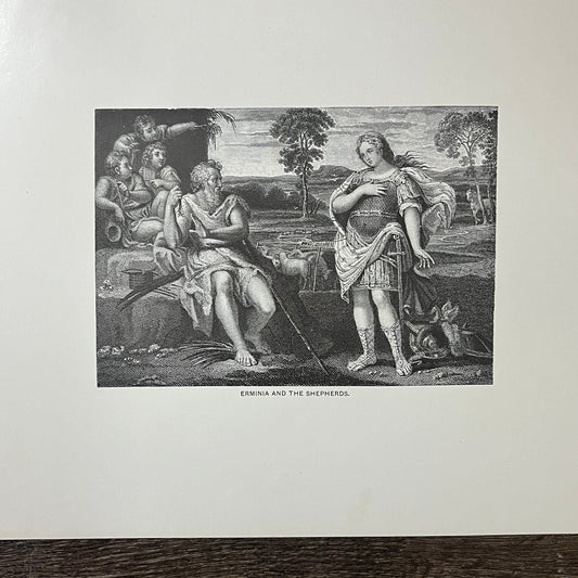 Ermina and the Shepherds by Domenichino Antique Engraving 9x12 V10