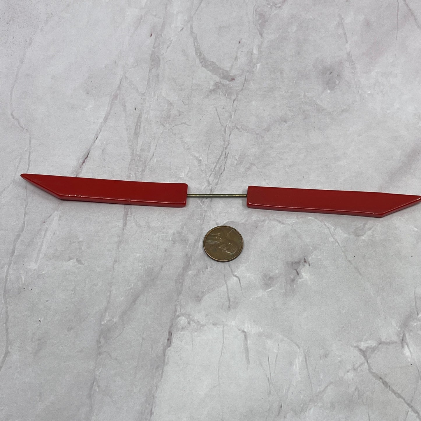 Vintage Red Bakelite Geometric Wings? Toy Part, Etc. 1/4x7 1/2" SB7