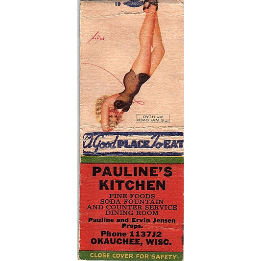 Pauline's Kitchen Pauline & Ervin Jensen Okauchee Pinup Matchbook Cover SF3-Y2