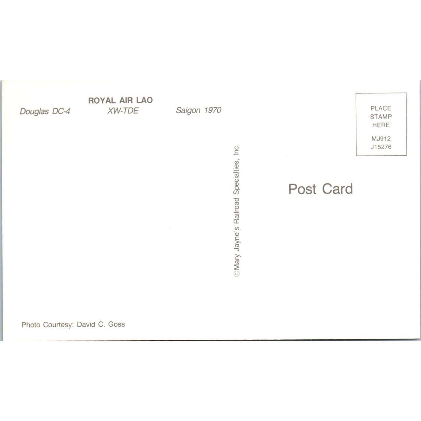 Royal Air LAO Douglas DC-4 XW-TDE Vintage Postcard PC19
