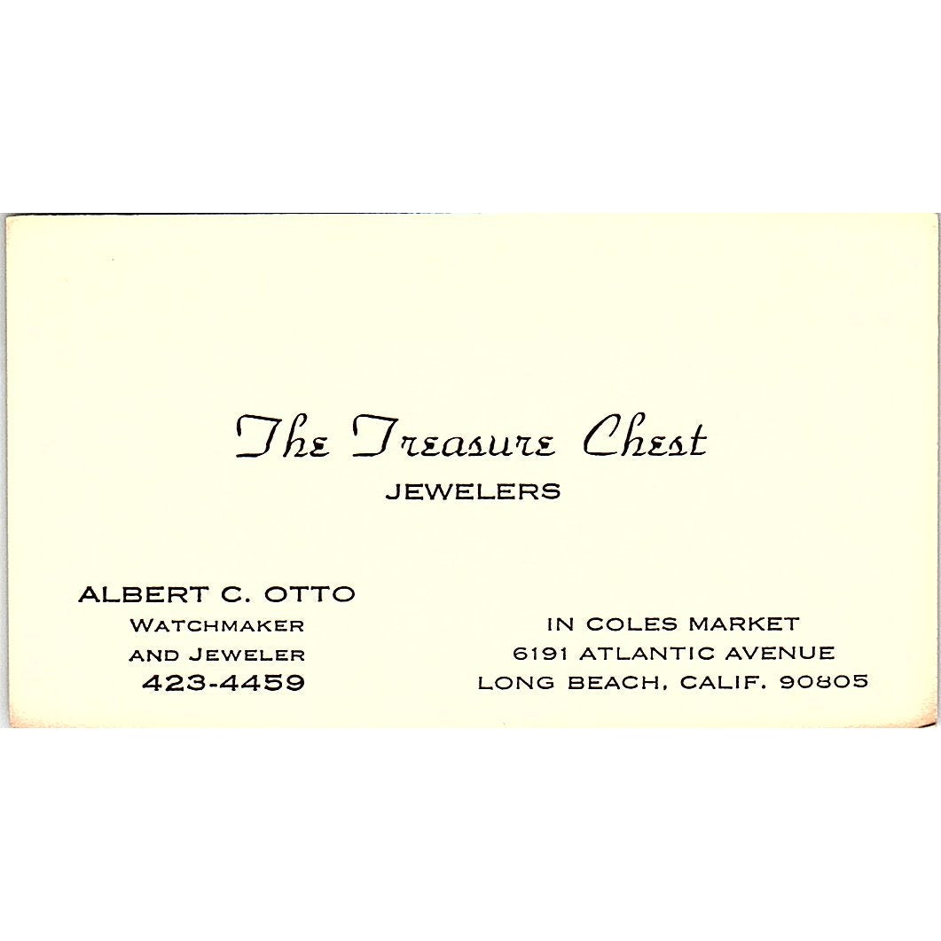 The Treasure Chest Jewelers Albert C. Otto Long Beach CA Business Card SB4-B1
