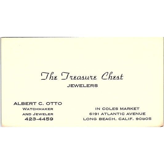The Treasure Chest Jewelers Albert C. Otto Long Beach CA Business Card SB4-B1