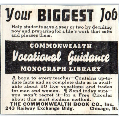 The Commonwealth Book Co Chicago IL 1930s Magazine Advertisement AE4-I2
