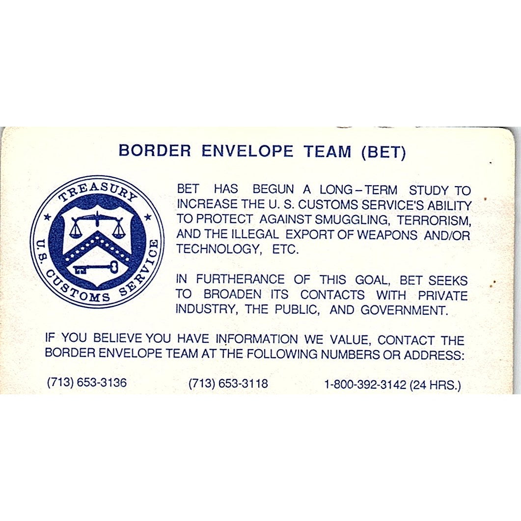 Border Envelope Team BET Houston Vintage Business Card SC9-B2