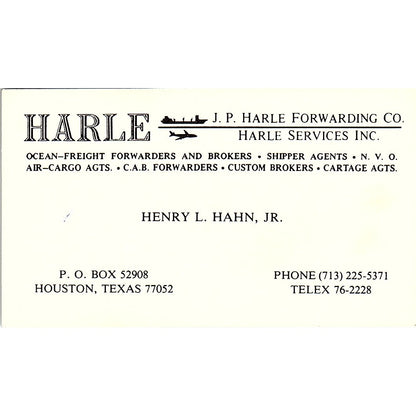 Henry L Hahn Jr Harle Services Inc Houston Vintage Business Card SD9-B7
