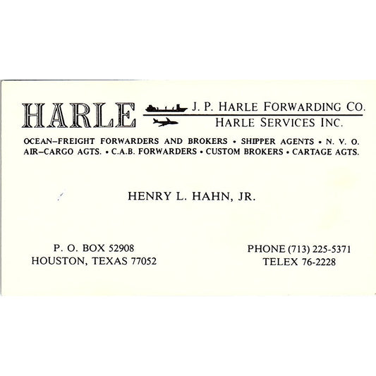 Henry L Hahn Jr Harle Services Inc Houston Vintage Business Card SD9-B7