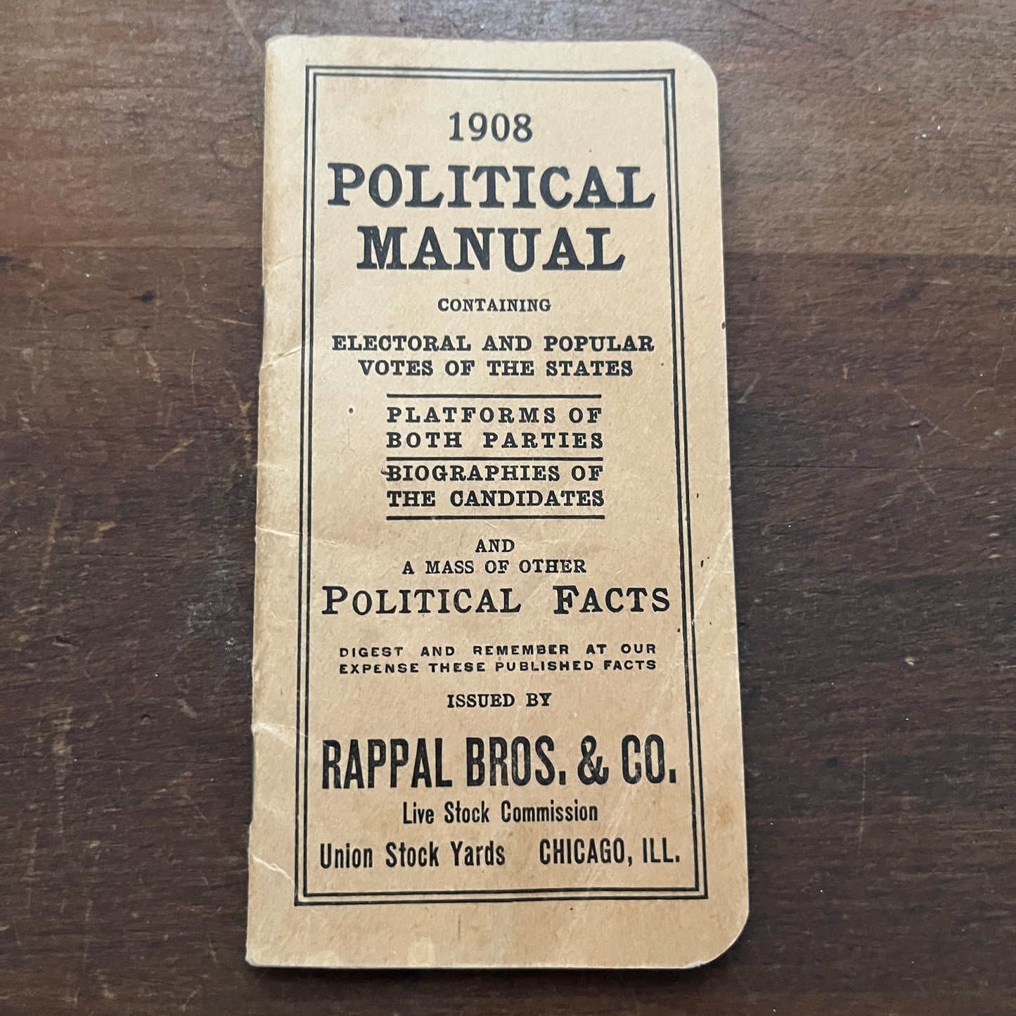 1908 Political Manual Rappal Bros & Co Chicago Booklet TH2-TB6