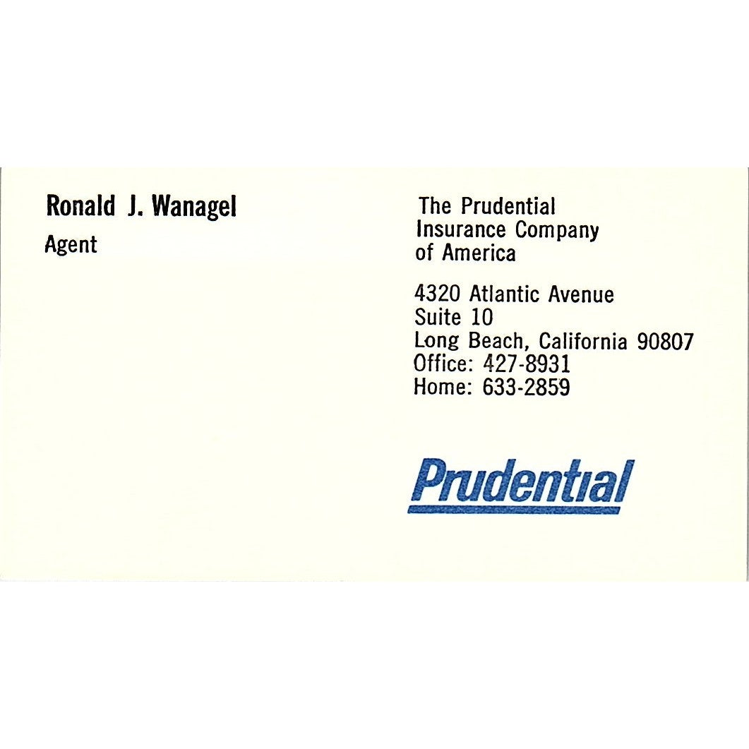 The Prudential Insurance Company Ronald Wanagel Long Bch CA Business Card SB4-B3