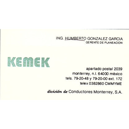 Kemek Humberto Gonzalez Garcia Conductores Monterrey SA Vtg Business Card SC9-B6