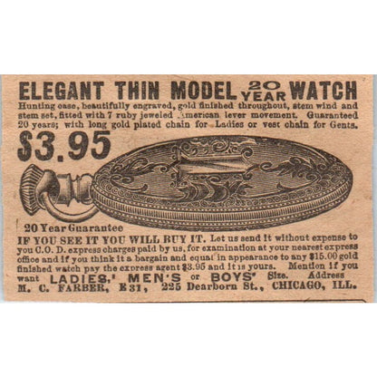 Thin Pocket Watch M.C. Farber Chicago IL 1910 Magazine Ad AF1-CM1