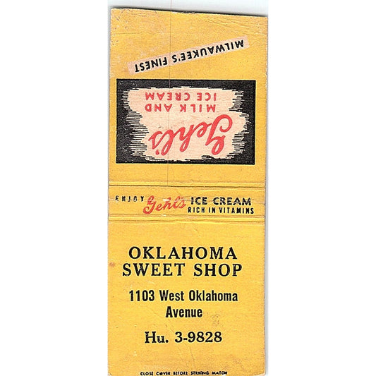 Oklahoma Sweet Shop Gehl's Ice Cream Milwaukee Vintage Matchbook Cover SC7-Y1