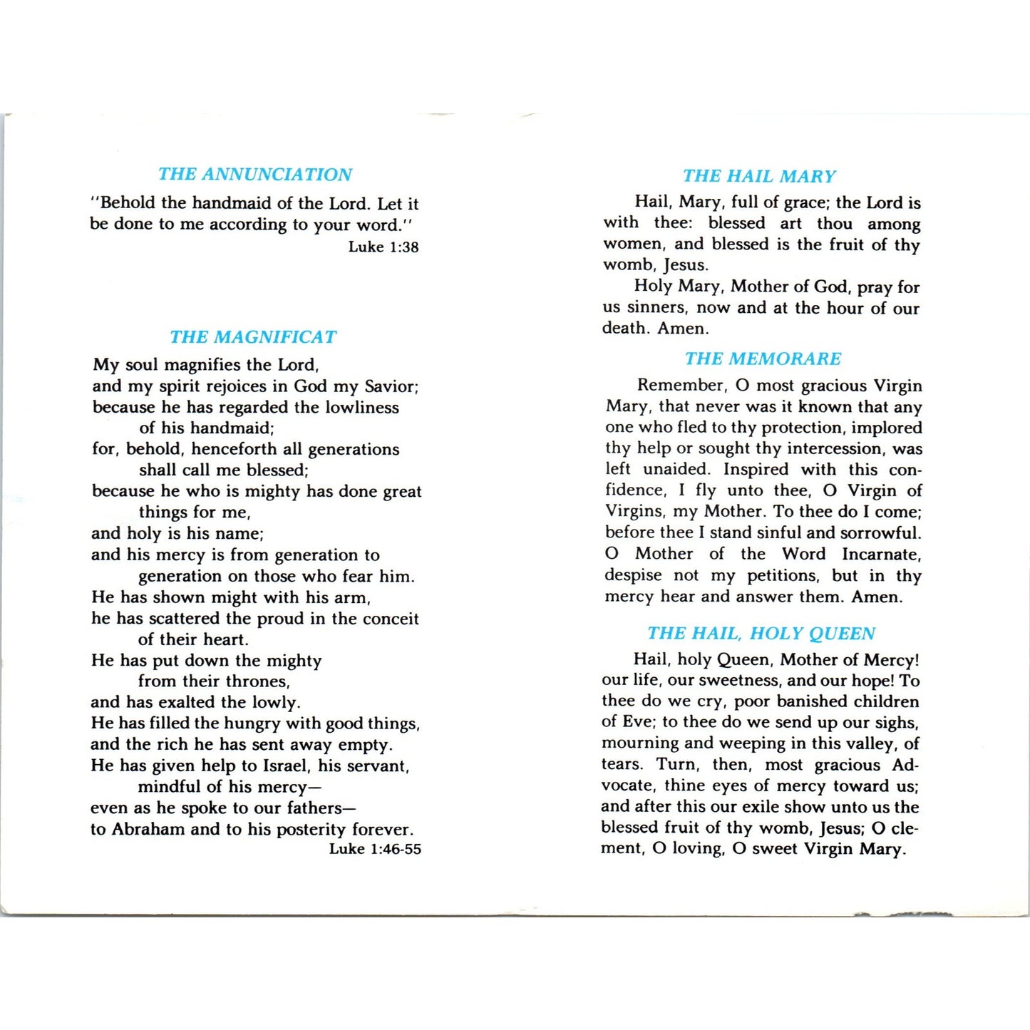 The Annunciation and Incarnation Vintage Catholic Prayer Leaflet TH2-PC2