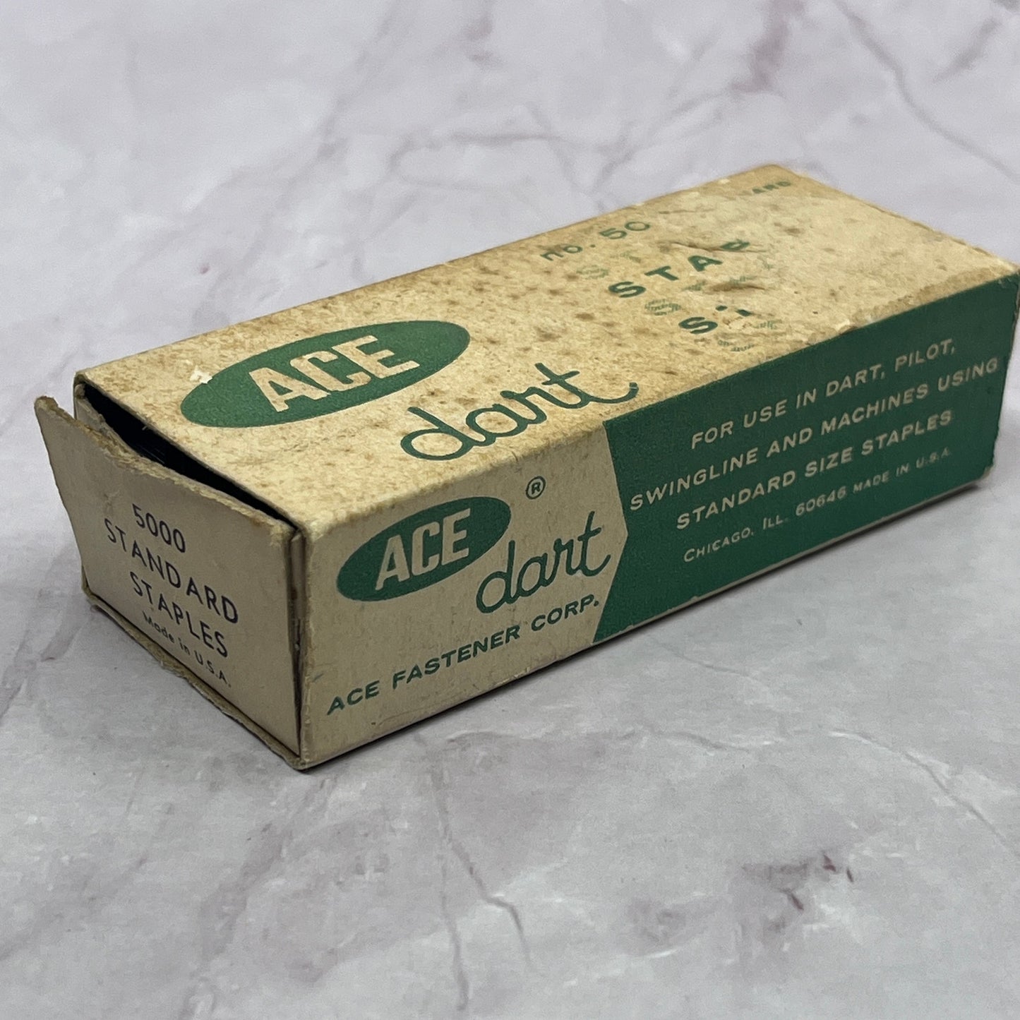 Vintage Ace Dart No. 50 Standard Staples 5000 Count NOS Box Shrex Fort Wayne TC5