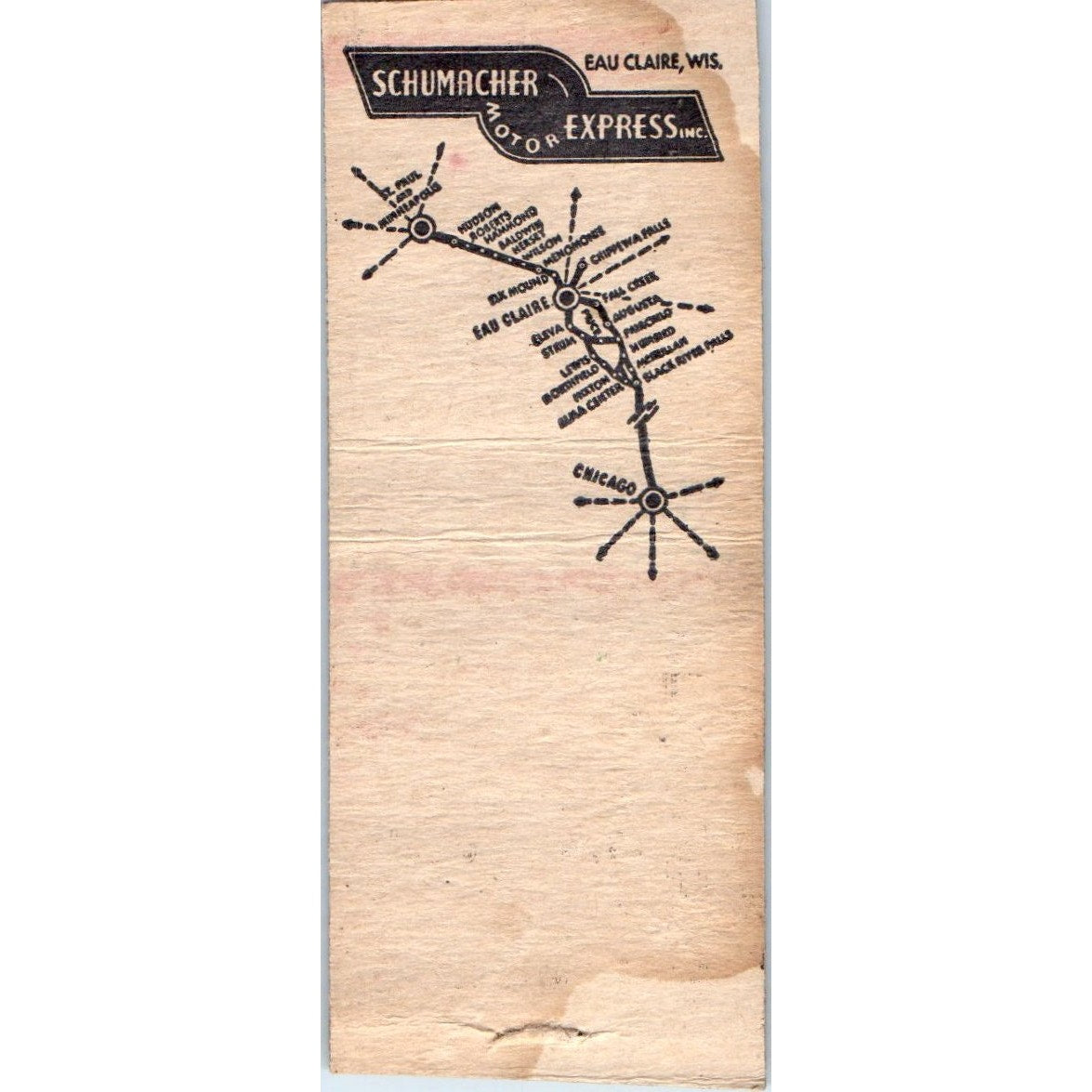 Schumacher Motor Express Eau Claire Chicago Minneapolis Vintage Matchbook SD4-Y9