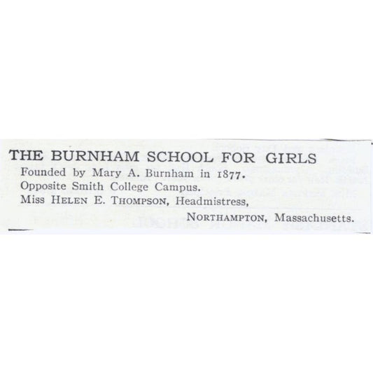 Burnham Girls School Helen E. Thompson Northampton c1918 Advertisement AE5-SA3