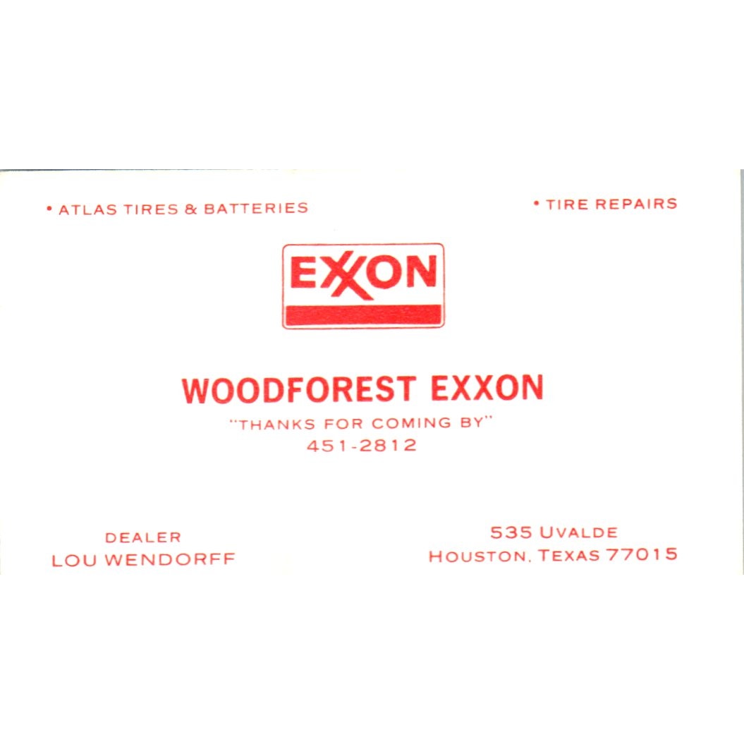 Lou Wendorff Woodforest Exxon Houston TX Vintage Business Card SD8-B22