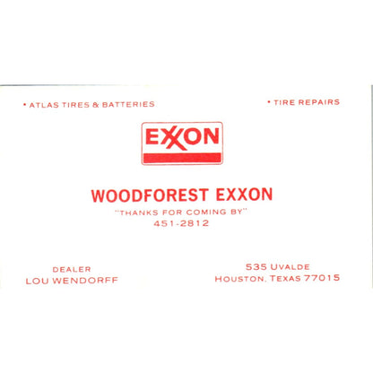 Lou Wendorff Woodforest Exxon Houston TX Vintage Business Card SD8-B22